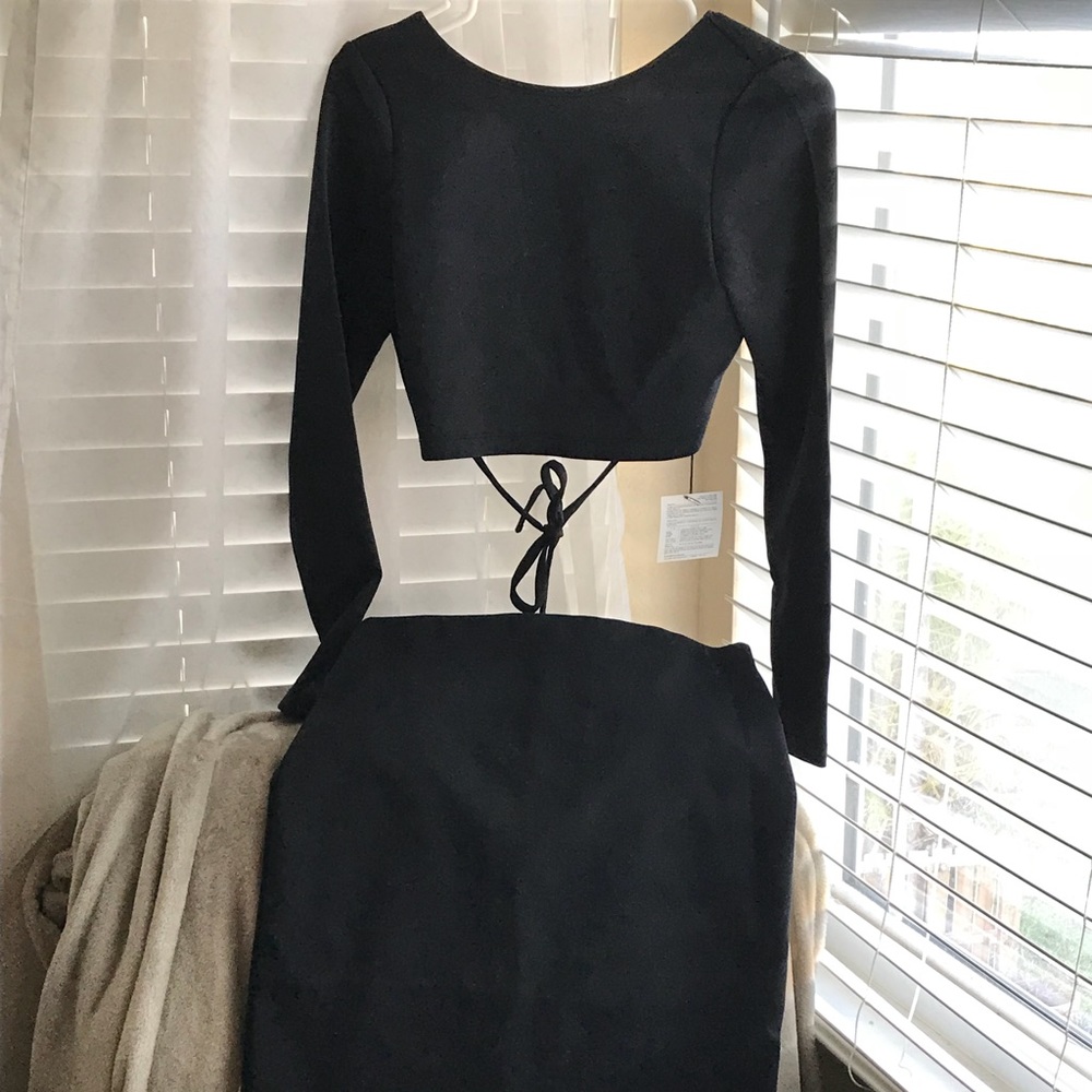 Two piece black midi skirt with crop top.